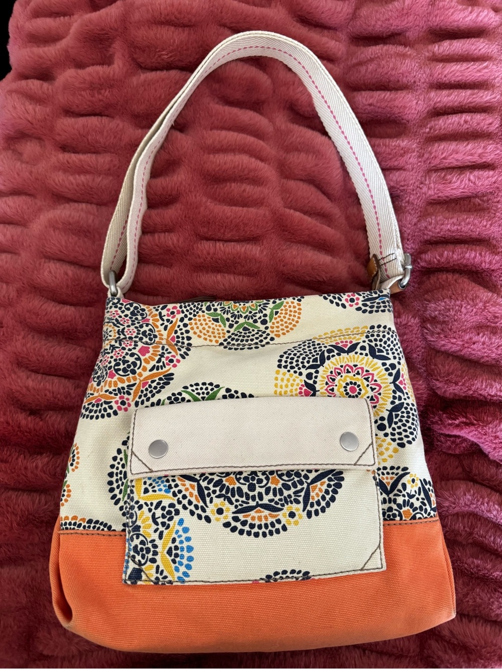 Fossil Canvas Crossbody with Multicolor Print - Cream background
